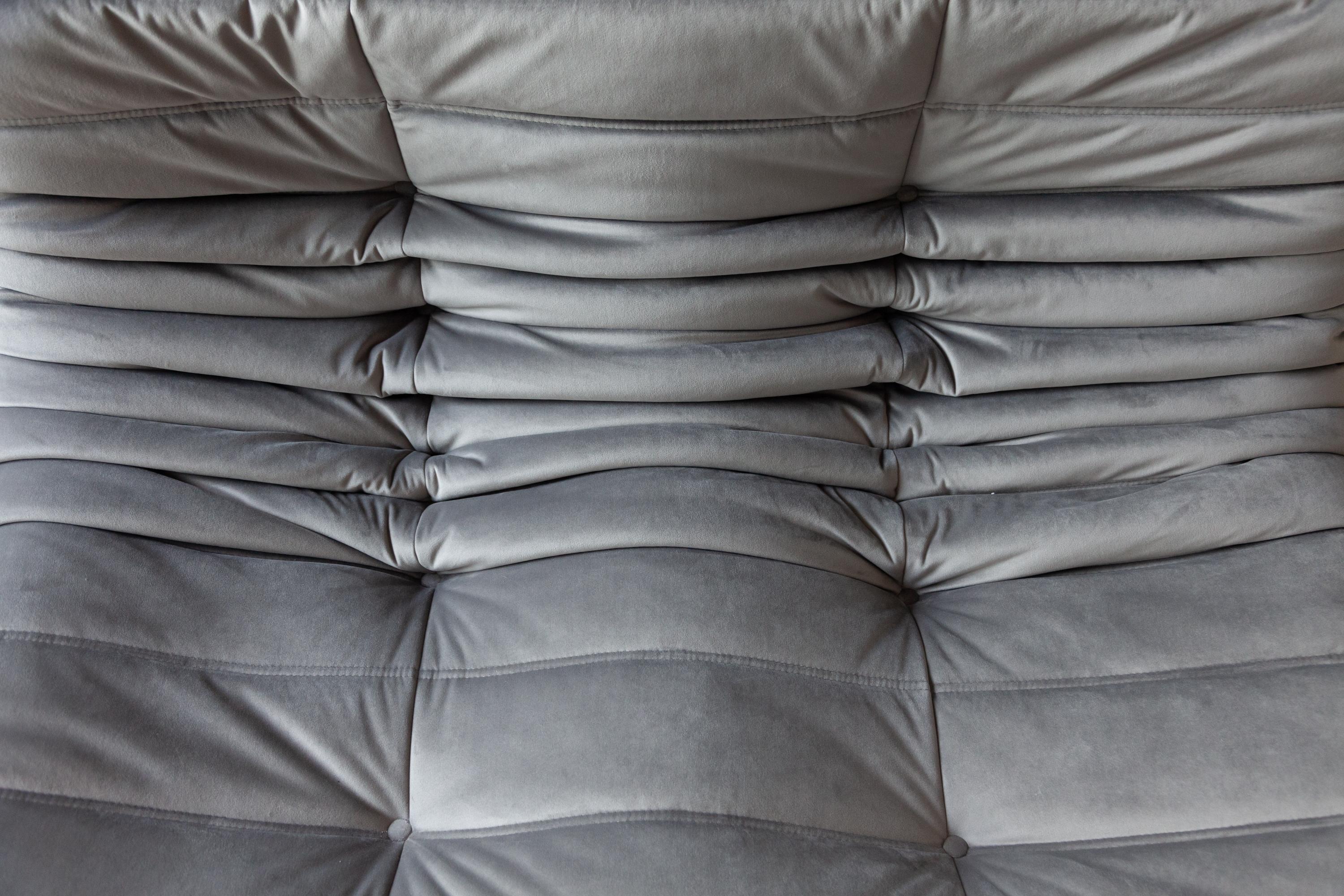 Grey Velvet Togo Sofa Set by Michel Ducaroy for Ligne Roset, Set of 5 For Sale 9