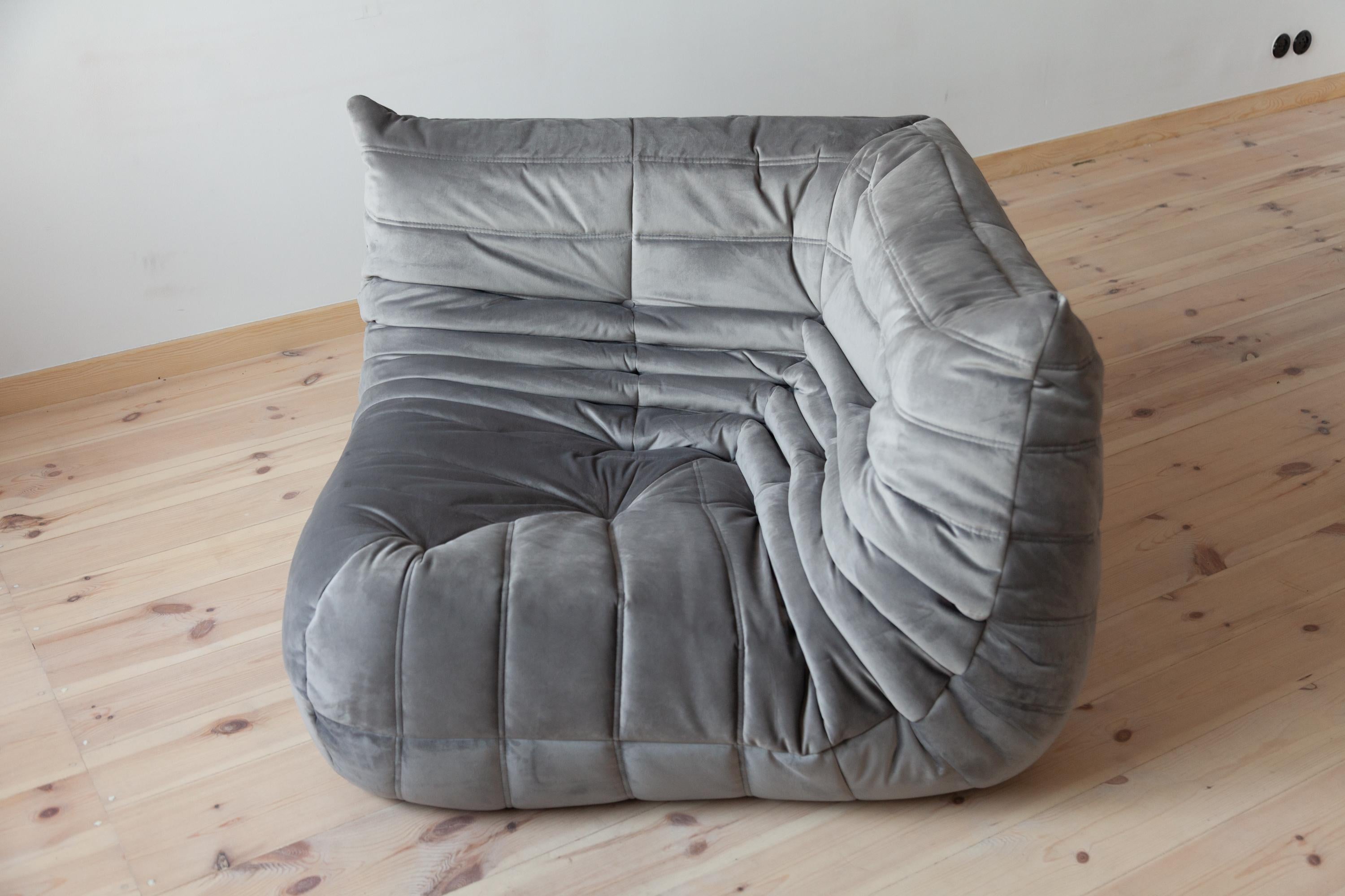 Grey Velvet Togo Sofa Set by Michel Ducaroy for Ligne Roset, Set of 5 For Sale 12