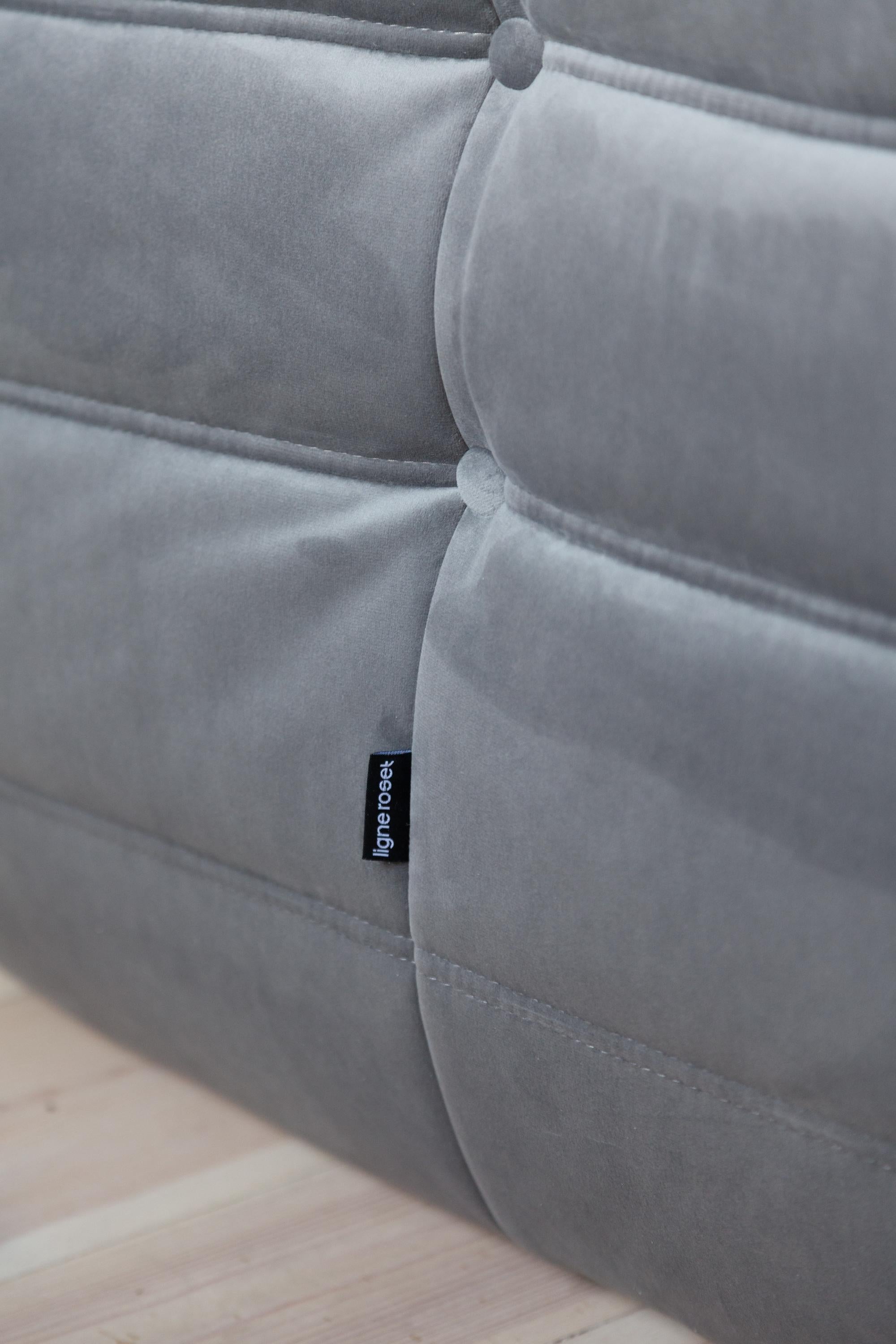 Grey Velvet Togo Sofa Set by Michel Ducaroy for Ligne Roset, Set of 5 For Sale 1