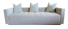 Grey Velvet Tufted Shelter Style Sofas, a Pair