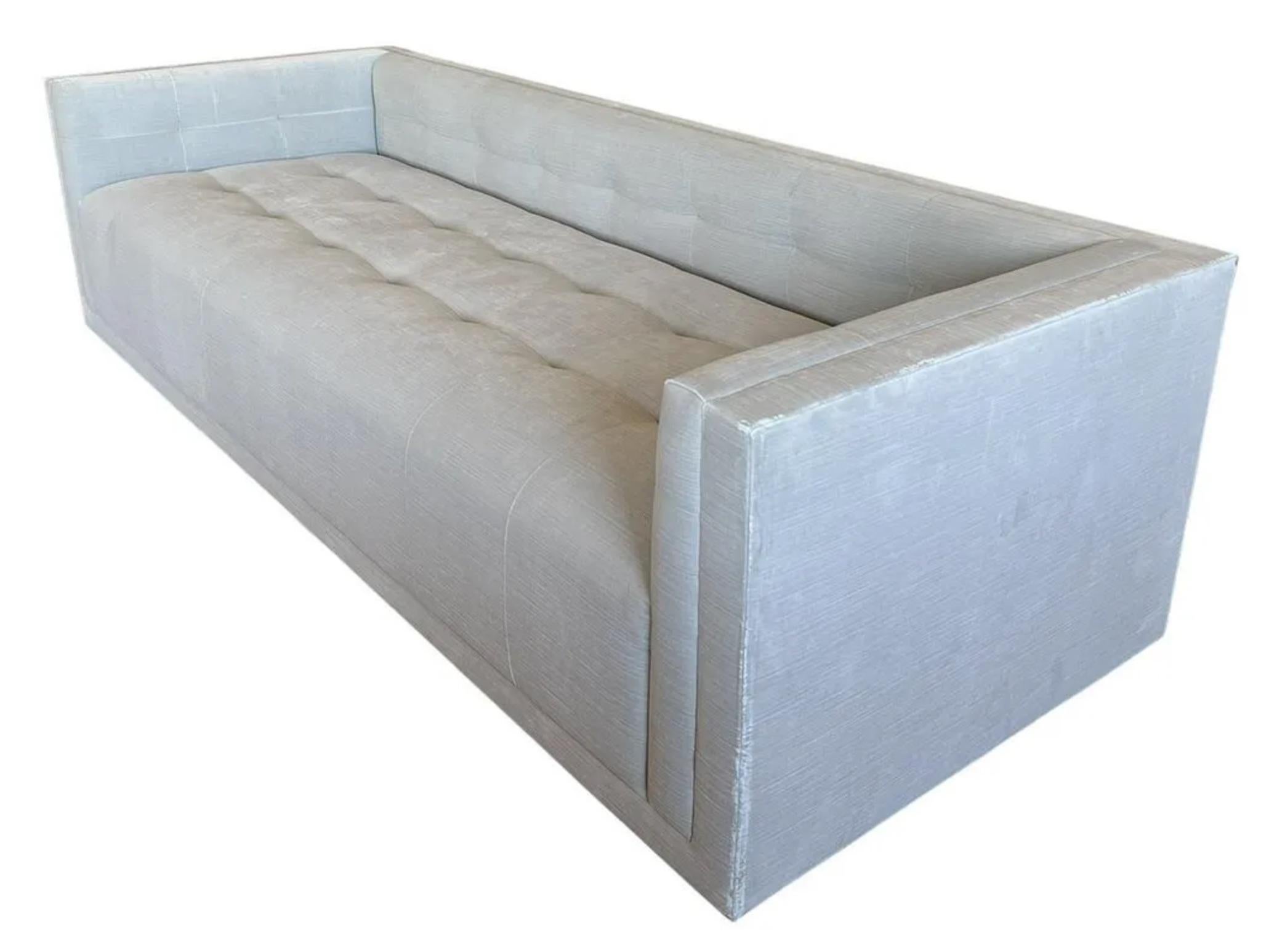 Modern Grey Velvet Tufted Shelter Style Sofas, a Pair  For Sale