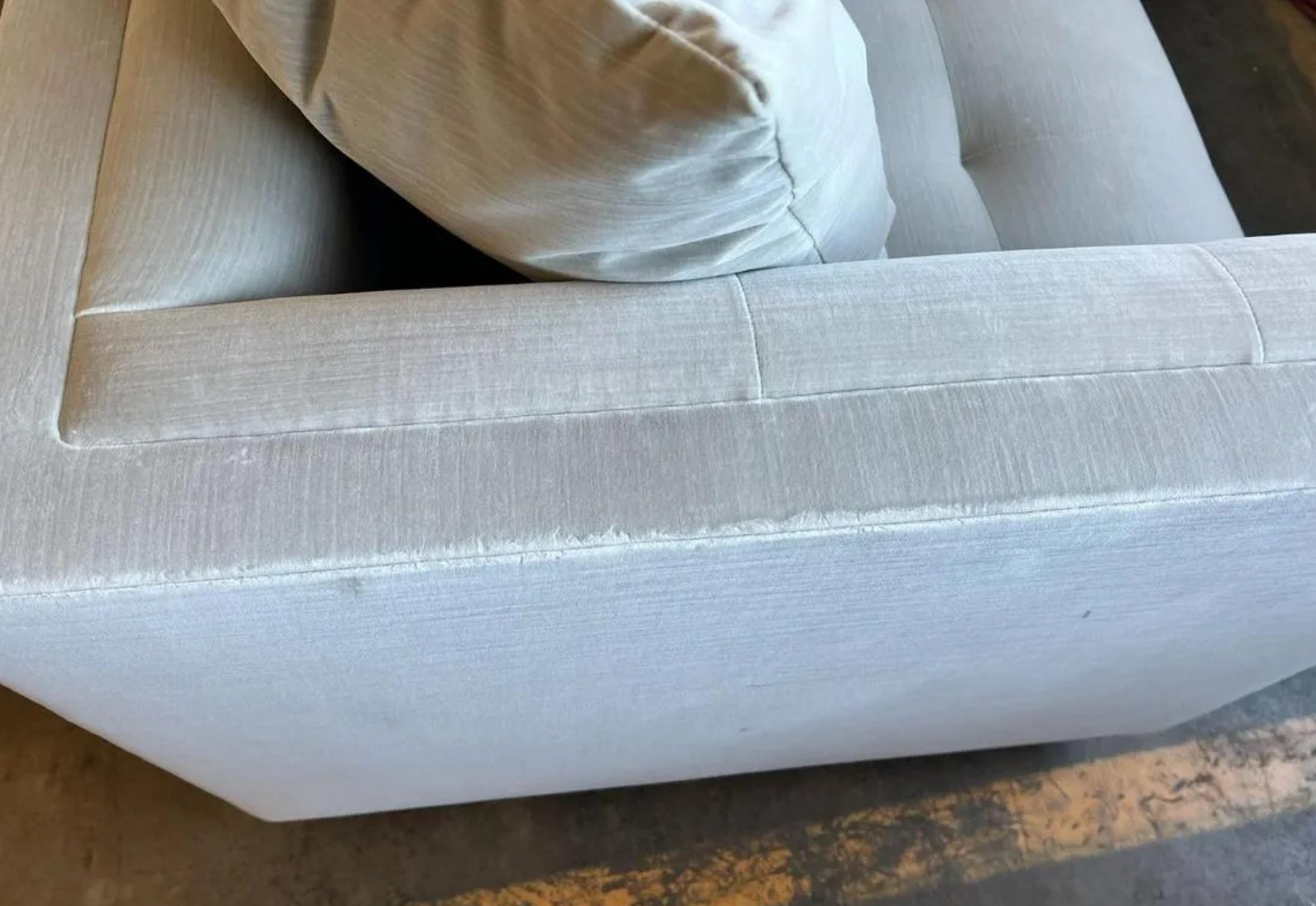 Grey Velvet Tufted Shelter Style Sofas, a Pair  For Sale 1