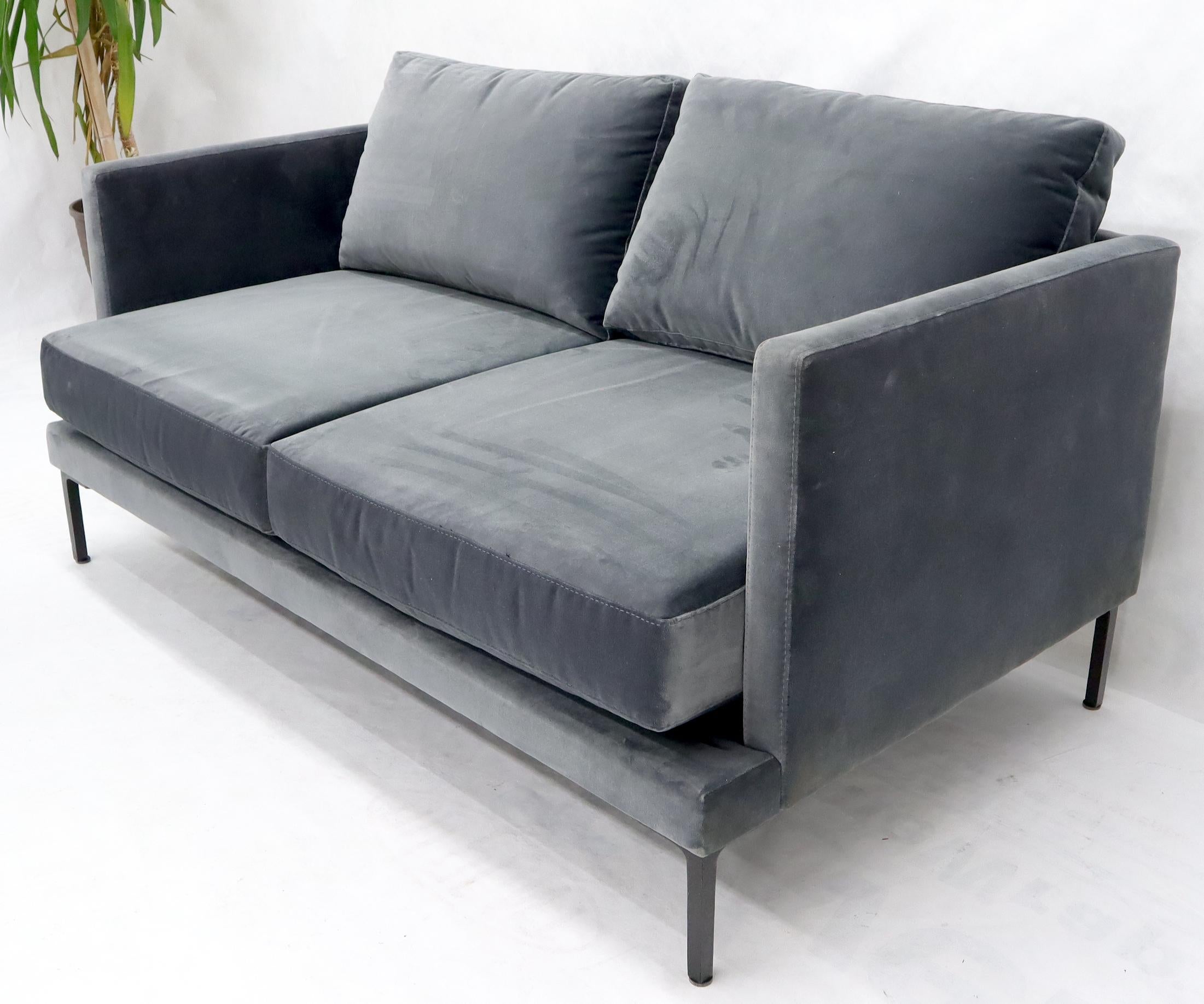 Mid-Century Modern Grey Velvet Upholstery Small Sofa Loveseat