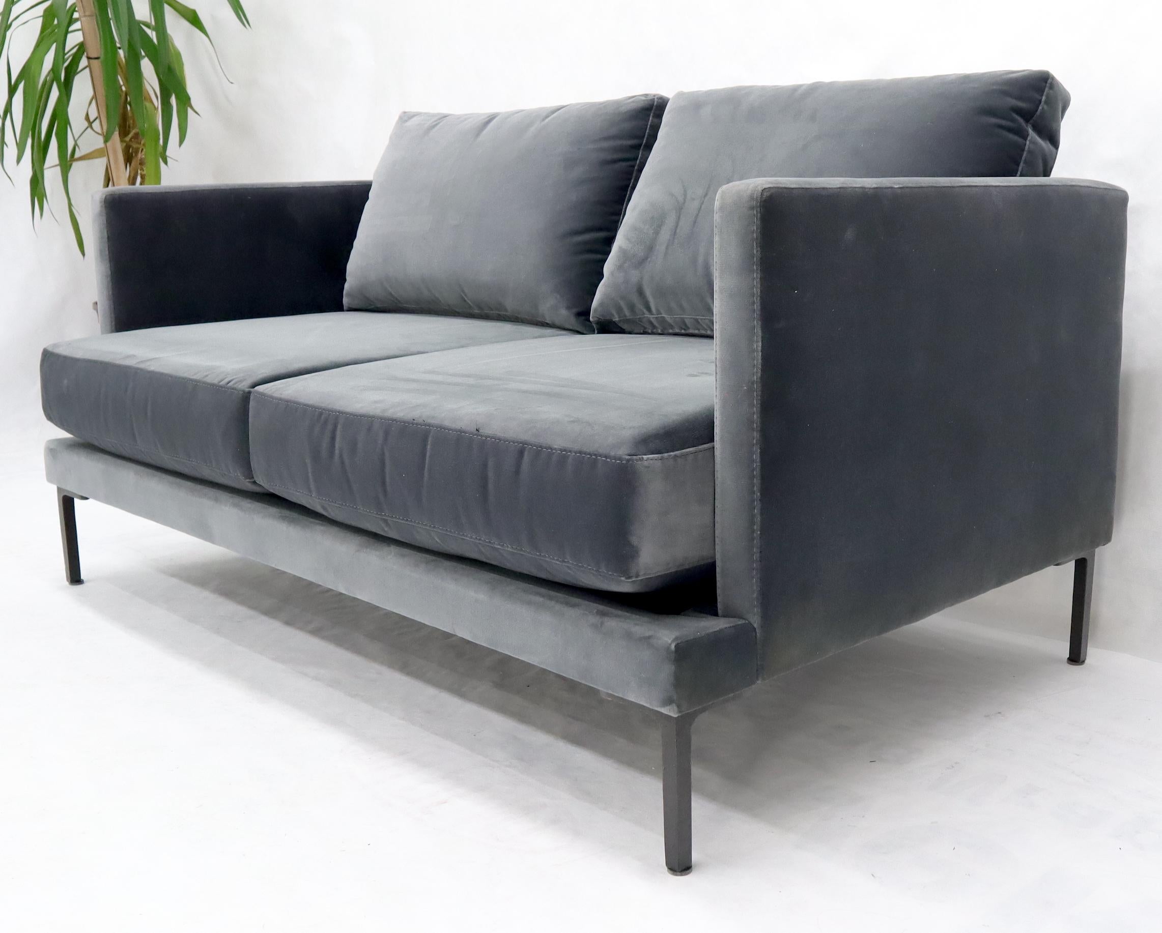 Unknown Grey Velvet Upholstery Small Sofa Loveseat