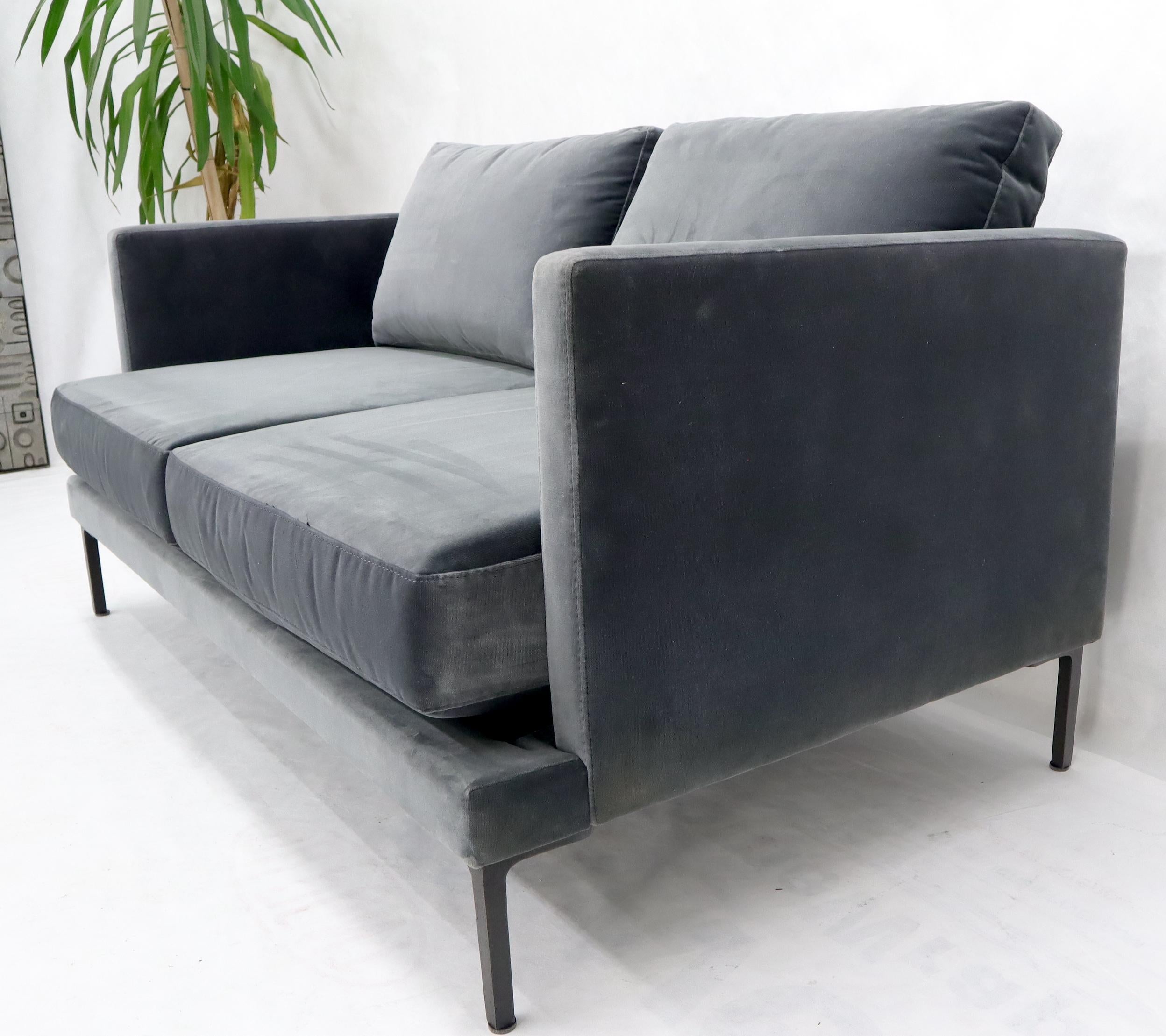 Grey Velvet Upholstery Small Sofa Loveseat In Excellent Condition In Rockaway, NJ