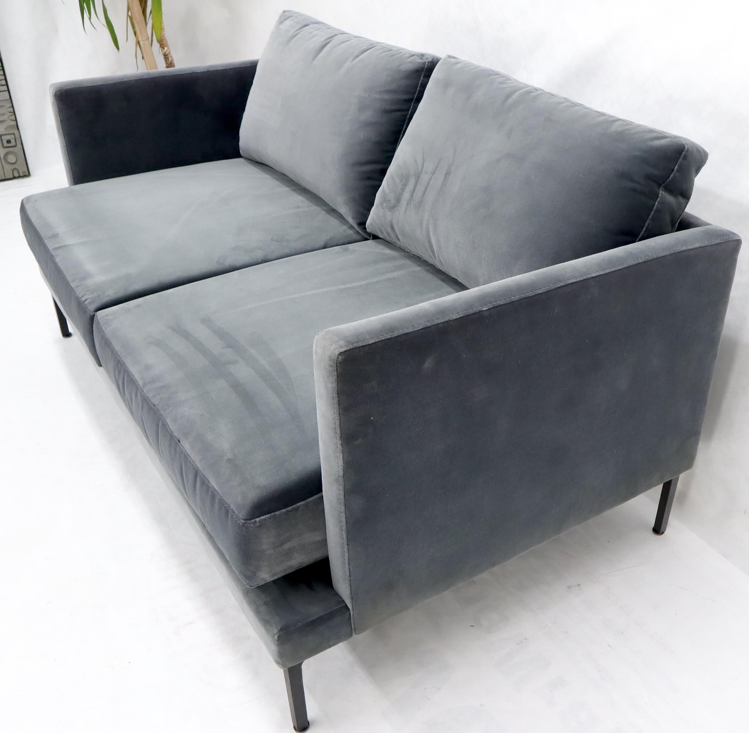 Contemporary Grey Velvet Upholstery Small Sofa Loveseat