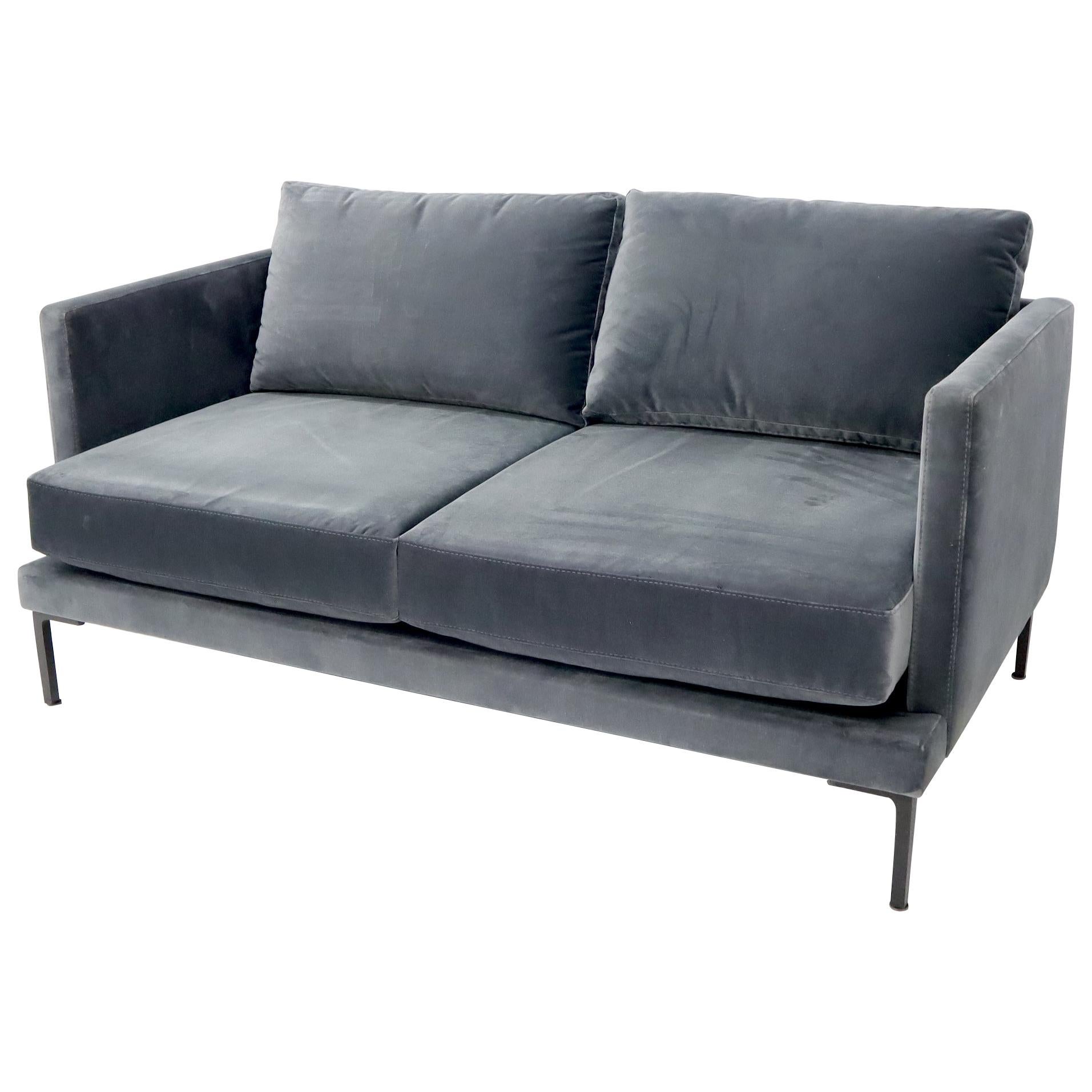 Grey Velvet Upholstery Small Sofa Loveseat