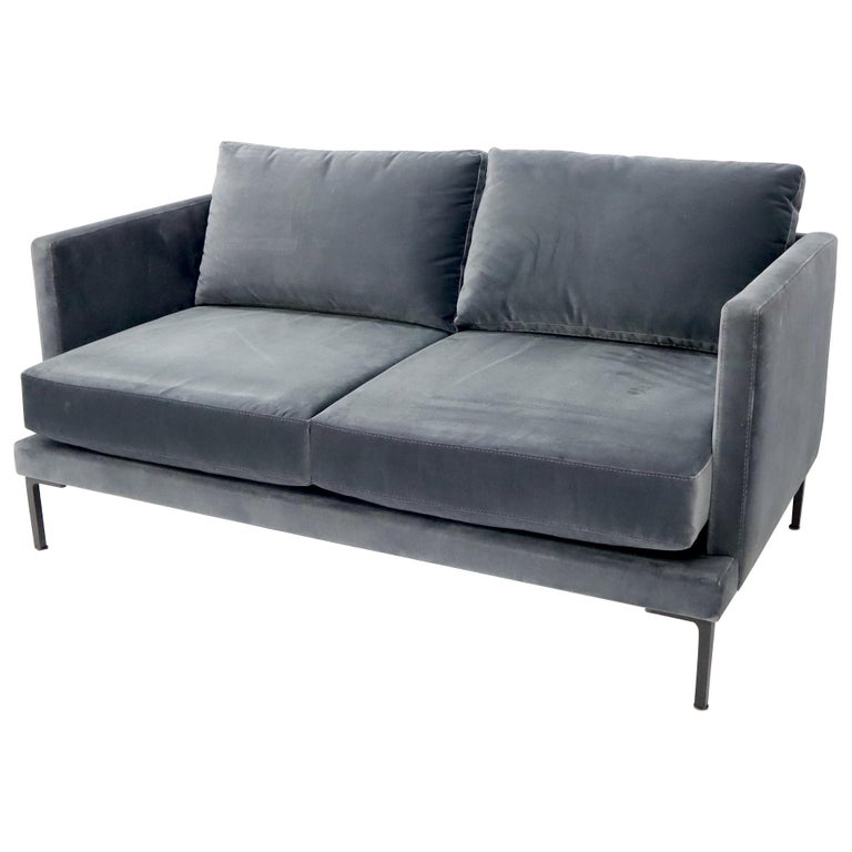 Grey Velvet Upholstery Small Sofa Loveseat at 1stDibs