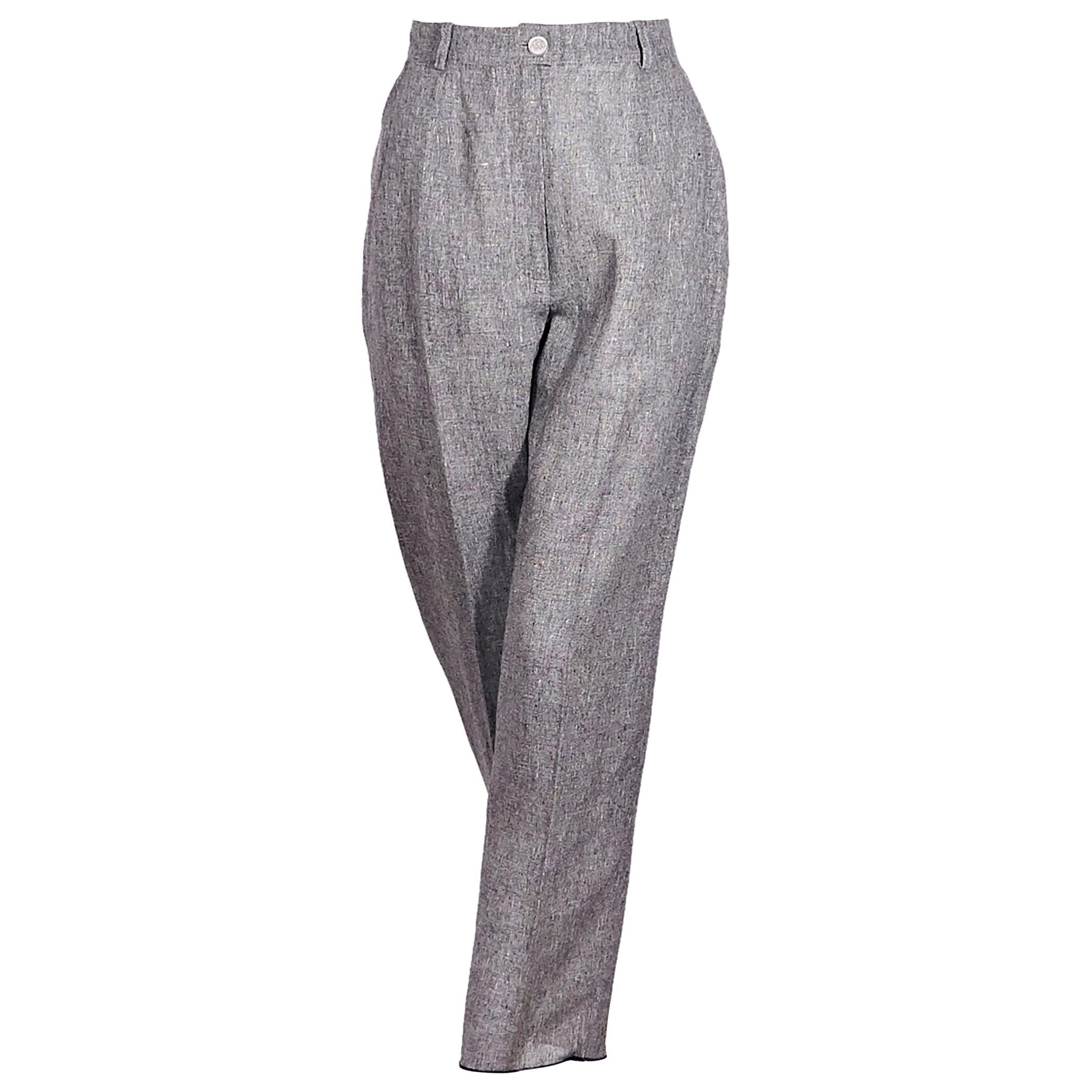 Chanel Boutique Grey Linen Straight-Leg Pants