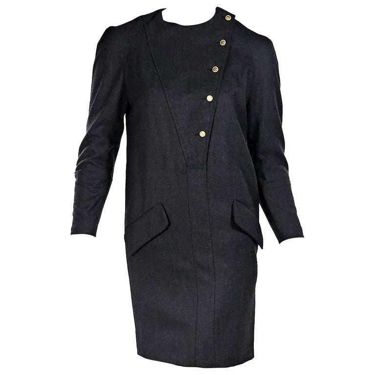 Grey Vintage Chanel Dolman Sleeve Dress For Sale at 1stDibs