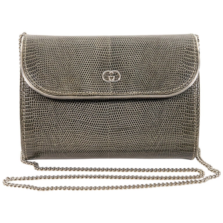 Grey Vintage Gucci Lizard Crossbody Bag For Sale at 1stdibs