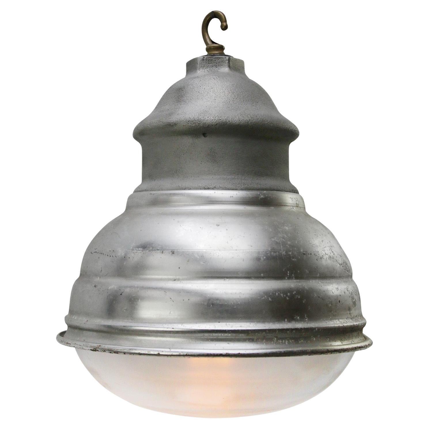 Grey Vintage Industrial Clear Glass Pendant Lamp by Holophane, Paris