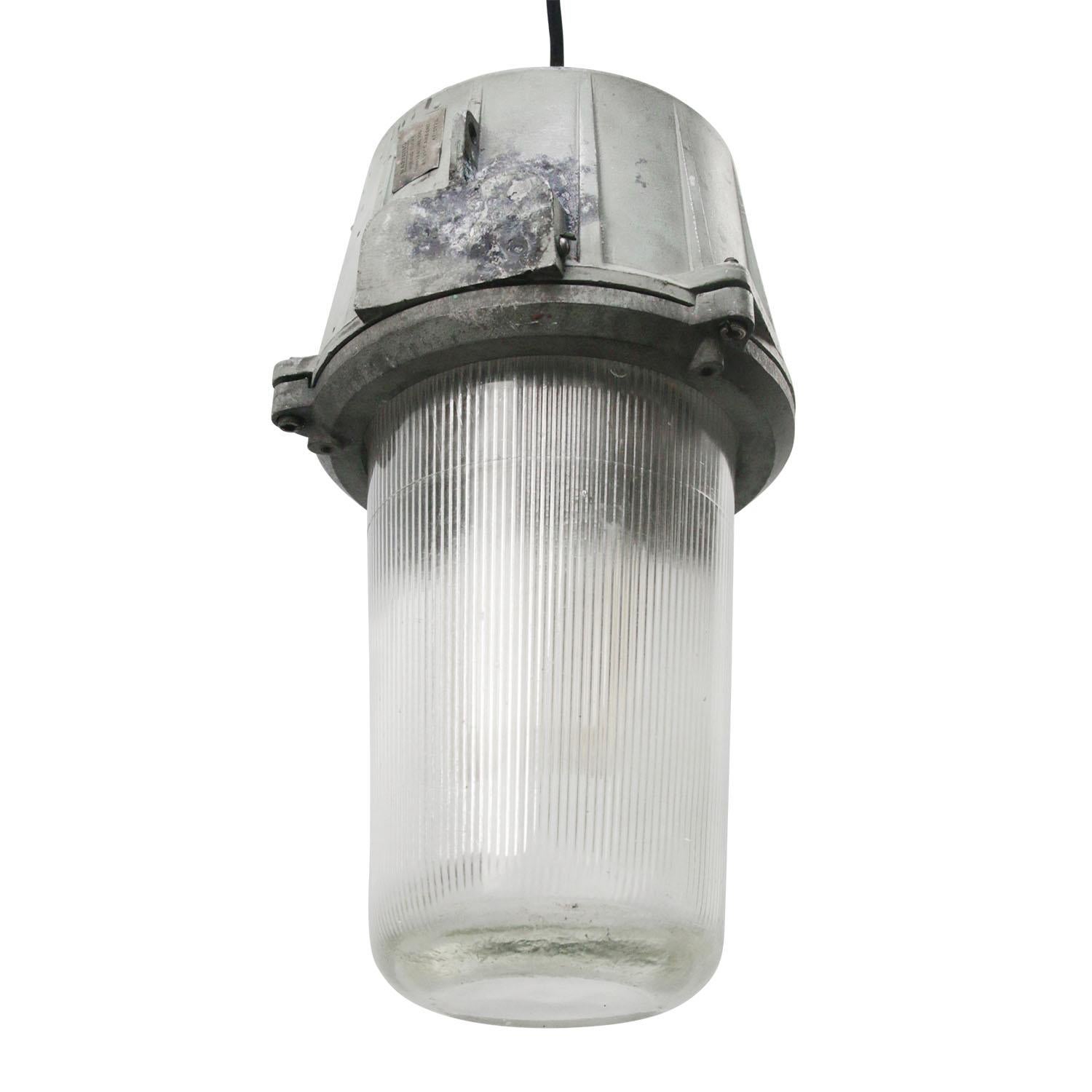 Grey Vintage Industrial Holophane Glass Pendant Light In Good Condition For Sale In Amsterdam, NL