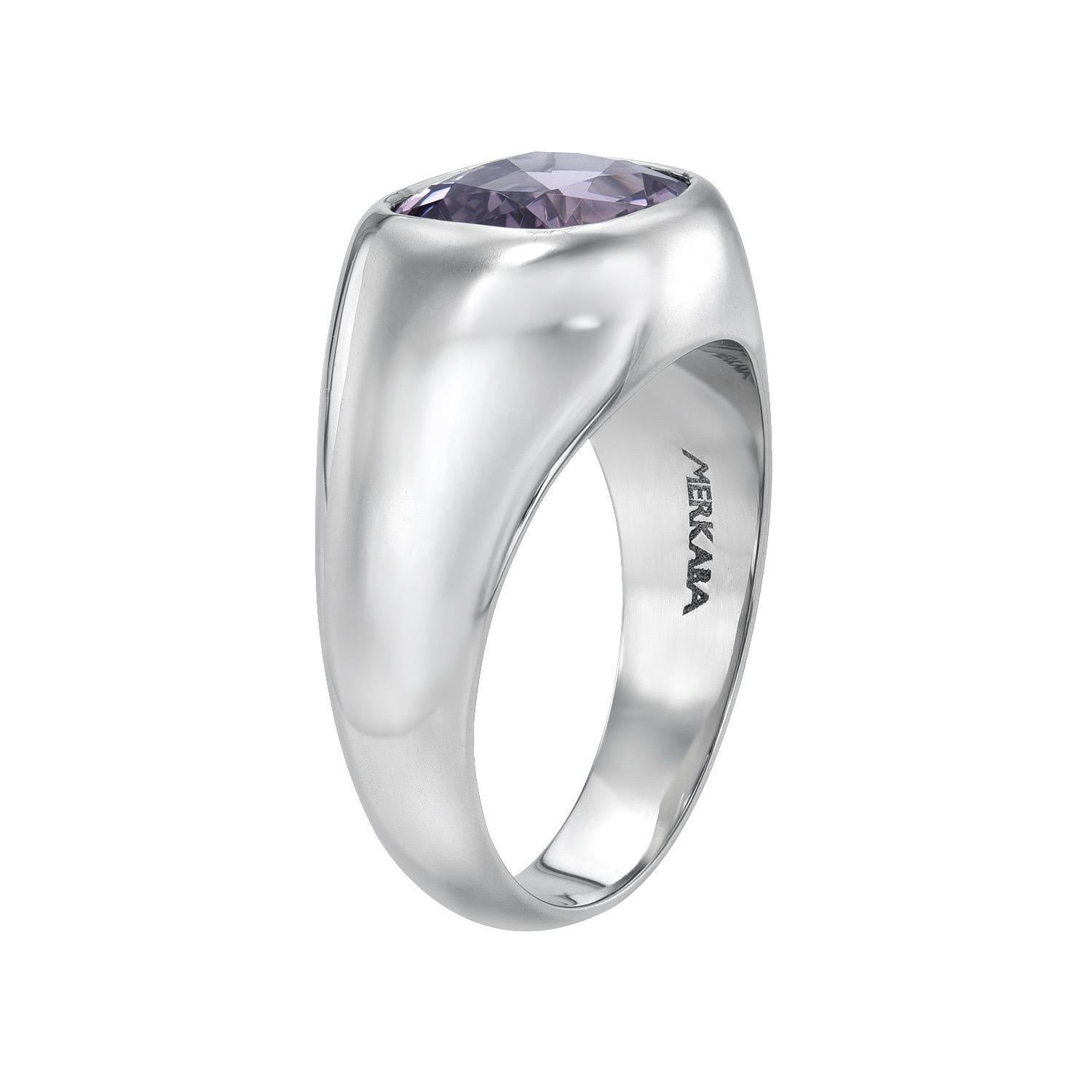 Contemporary Grey Violet Spinel Ring 3.30 Carat Cushion