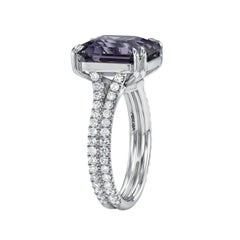 Rare 6.18-Carat Grey-Purple Spinel Emerald-Cut Platinum Ring – A Luxury Gift