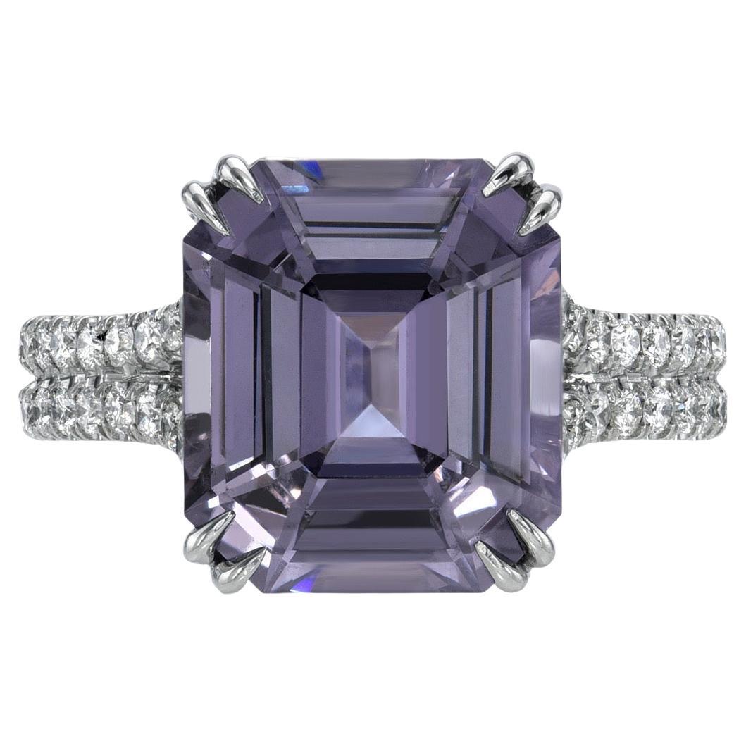 Grey Violet Spinel Ring 6.18 Carat Emerald Cut For Sale