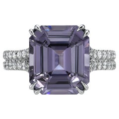 Grey Violet Spinel Ring 6.18 Carat Emerald Cut