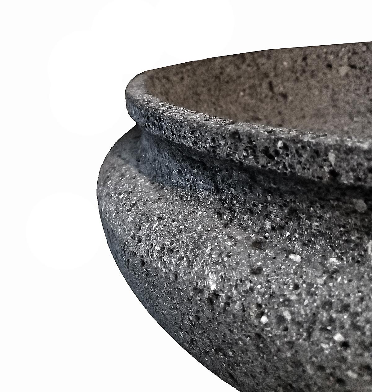 Hand-Carved Grey Volcanic Stone Bowl For Sale