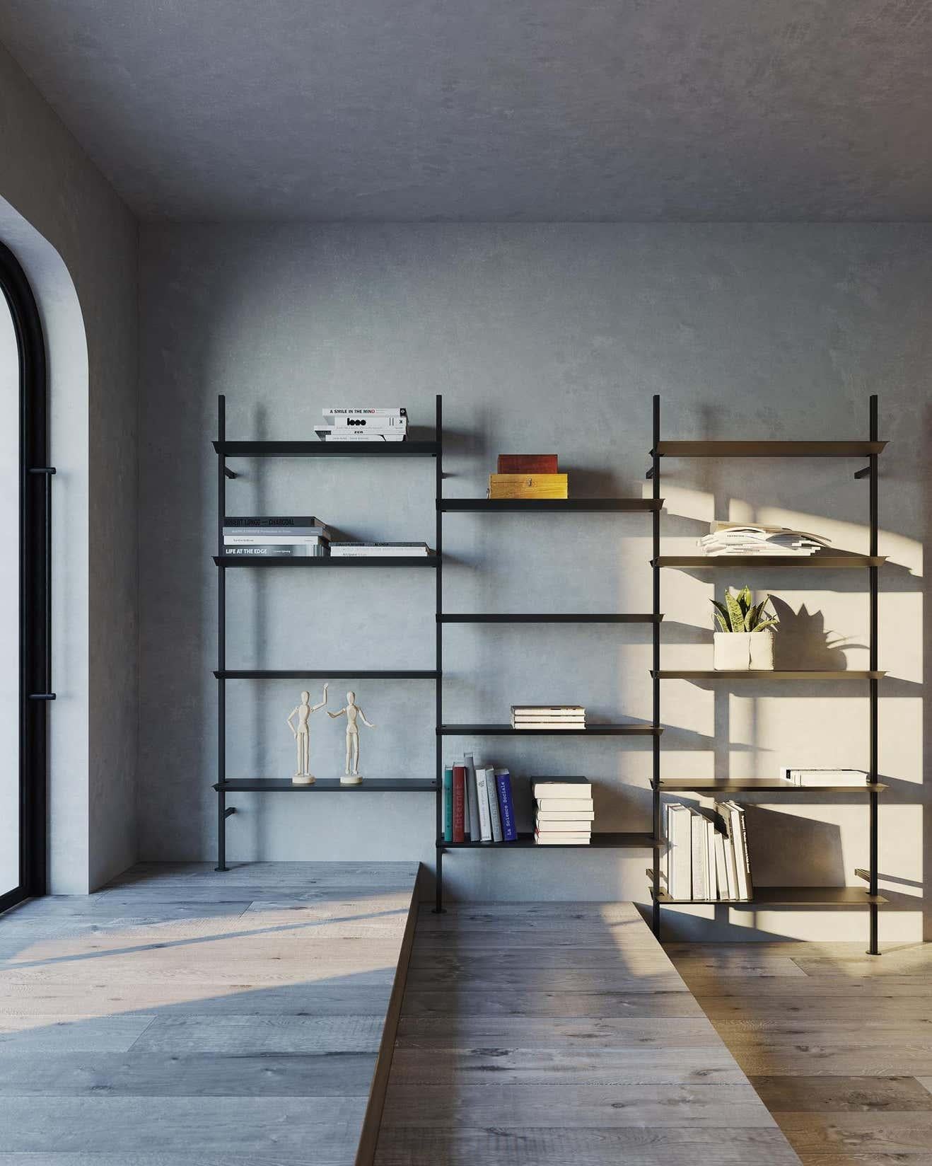 Modern Grey Wall Mounted Hypótila Shelving with Silver Aluminium Finish EX.5 For Sale