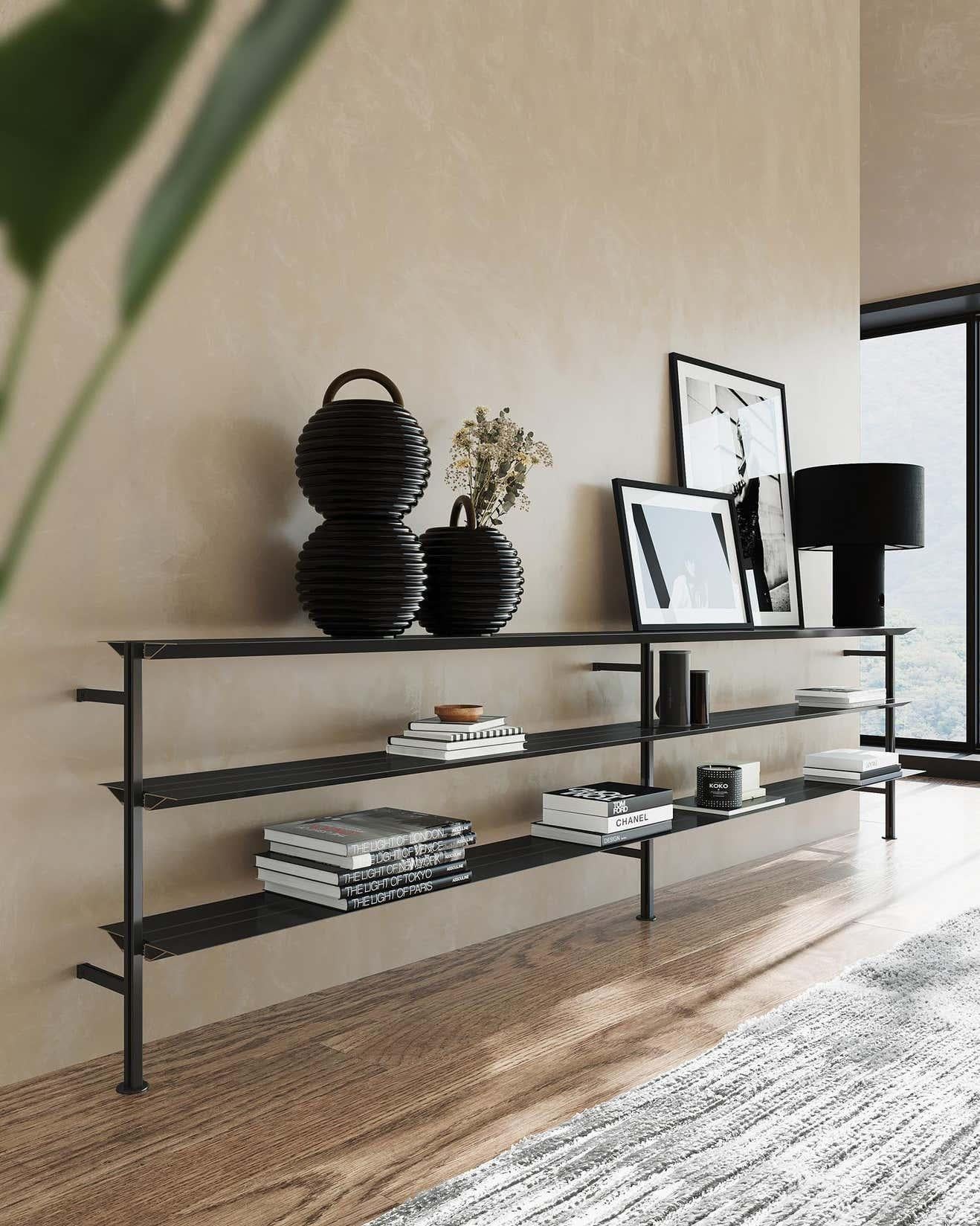 Spanish Grey Wall Mounted Hypótila Shelving with Silver Aluminium Finish Ex.6 For Sale