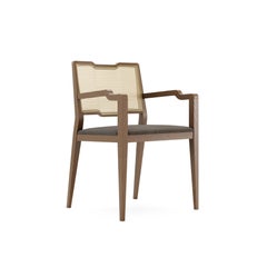 Grey Washed Oak Dining Armchair With Rattan Back Detailing