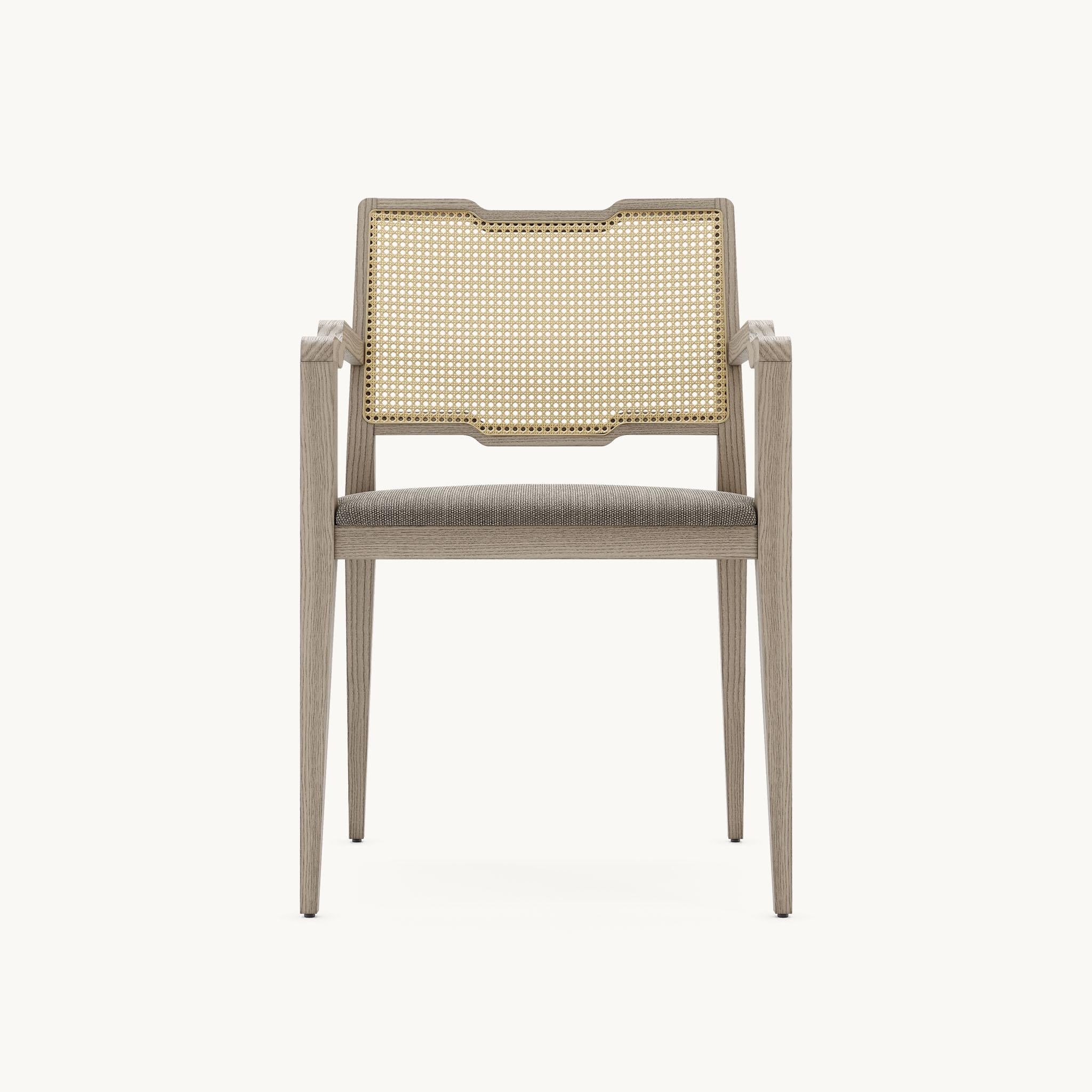 Portoghese Poltrona da pranzo in Oak Oak lavato grigio con dettagli dello schienale in rattan in vendita