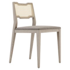 Grey Washed Oak Dining Chair With Rattan Back Detailing