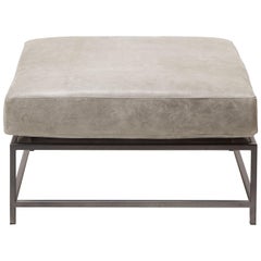 Grey Waxed Leather Ottoman with Charcoal Powdercoat Frame