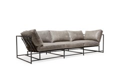 Grey Waxed Leather Sofa with Charcoal Powdercoat