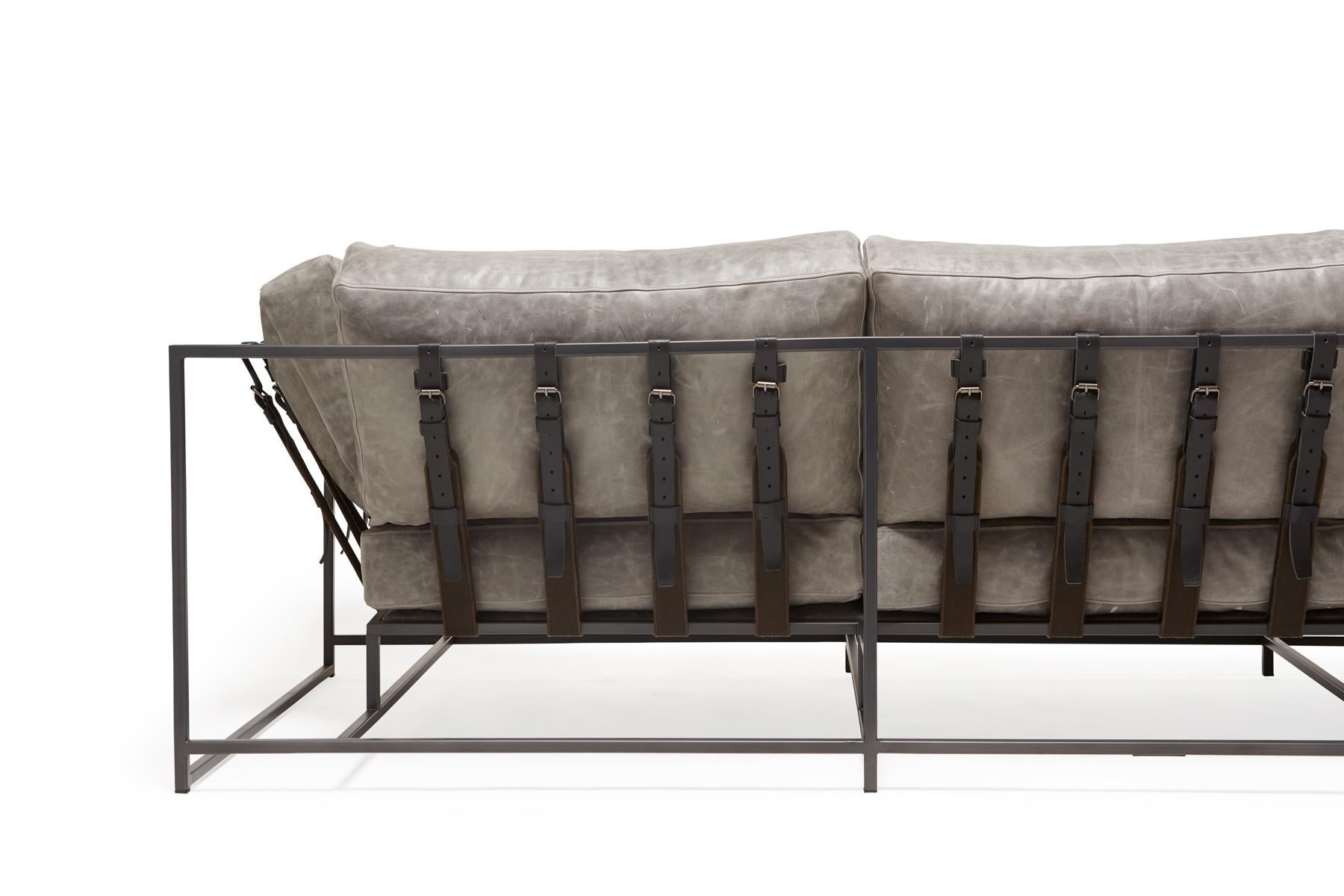 Modern Grey Waxed Leather Sofa with Charcoal Powdercoat For Sale
