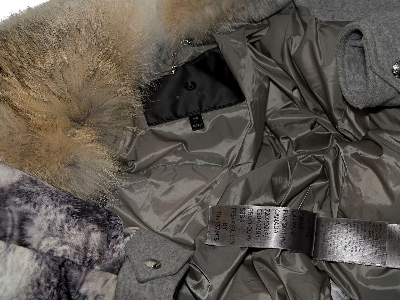 Gray Grey & White Belstaff Fur-Trimmed Puffer Coat