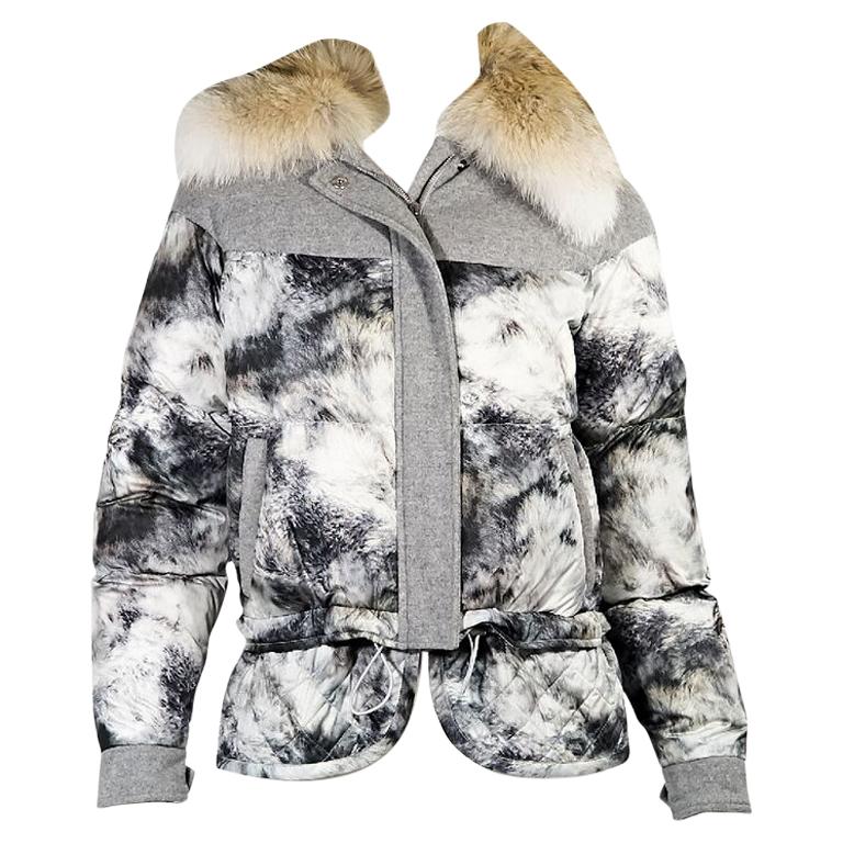 Grey & White Belstaff Fur-Trimmed Puffer Coat