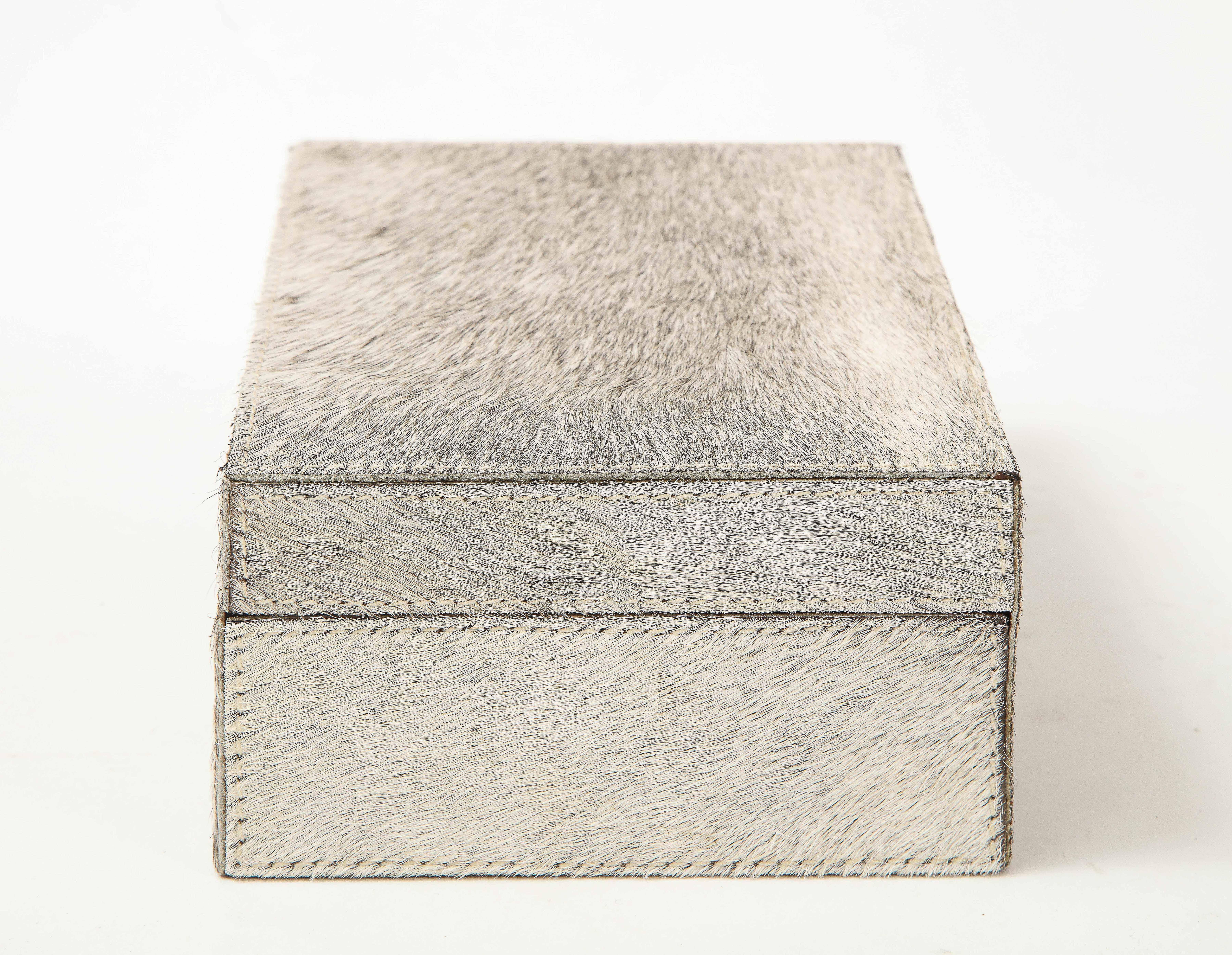 Hand-Crafted Grey, White Brindle Ponyskin Keepsake Box For Sale