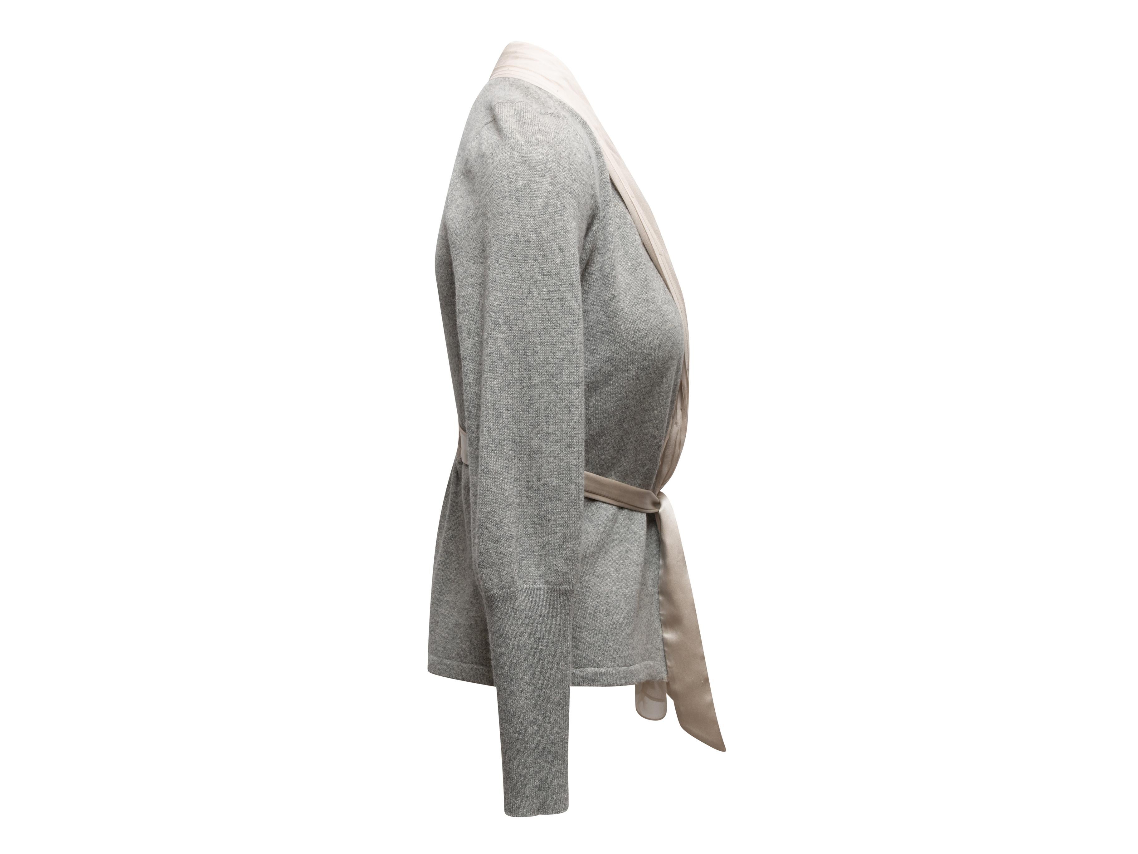 Women's Grey & White Brunello Cucinelli Cashmere Silk-Trimmed Cardigan Size US XS For Sale