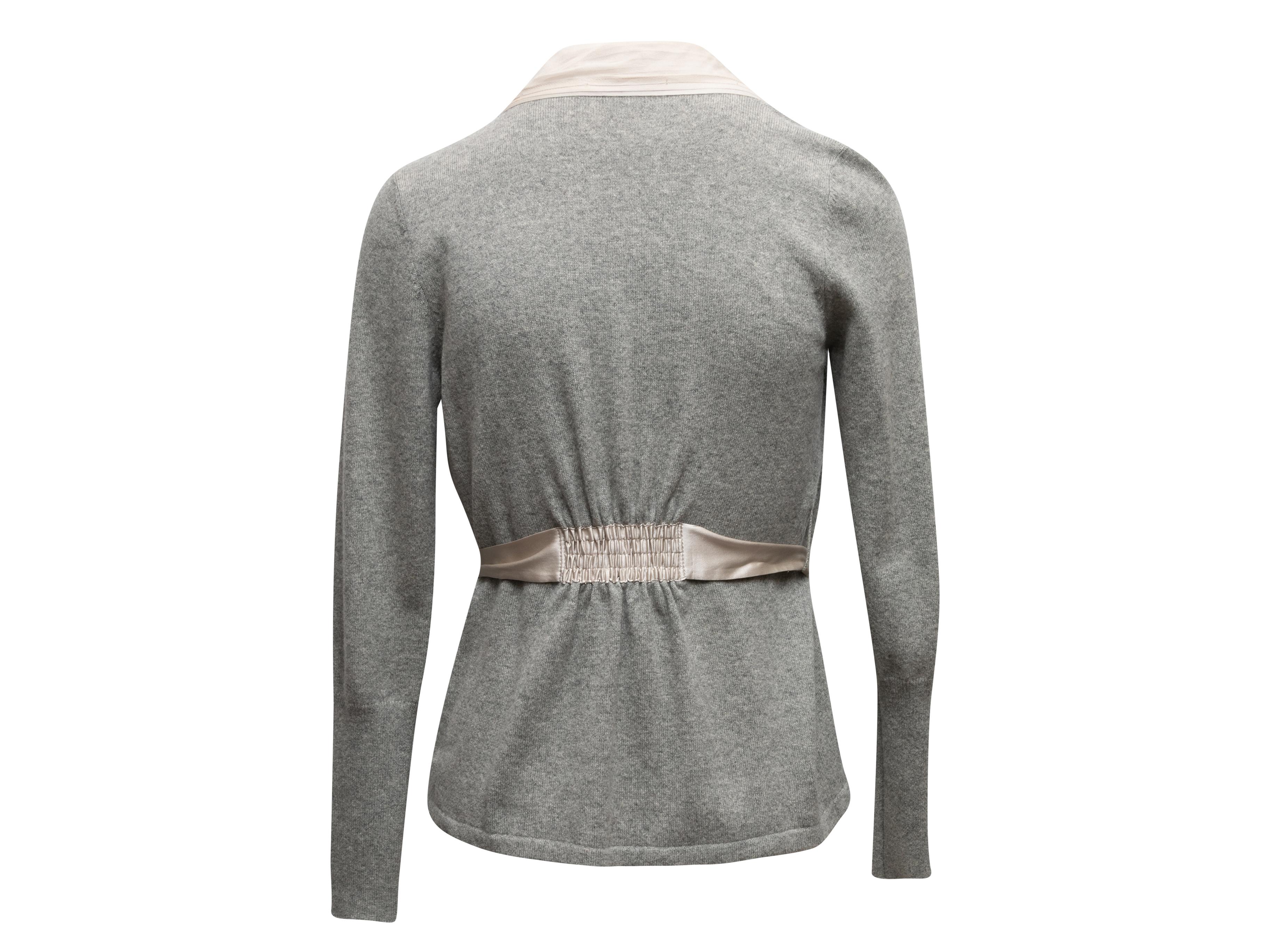 Grey & White Brunello Cucinelli Cashmere Silk-Trimmed Cardigan Size US XS For Sale 1