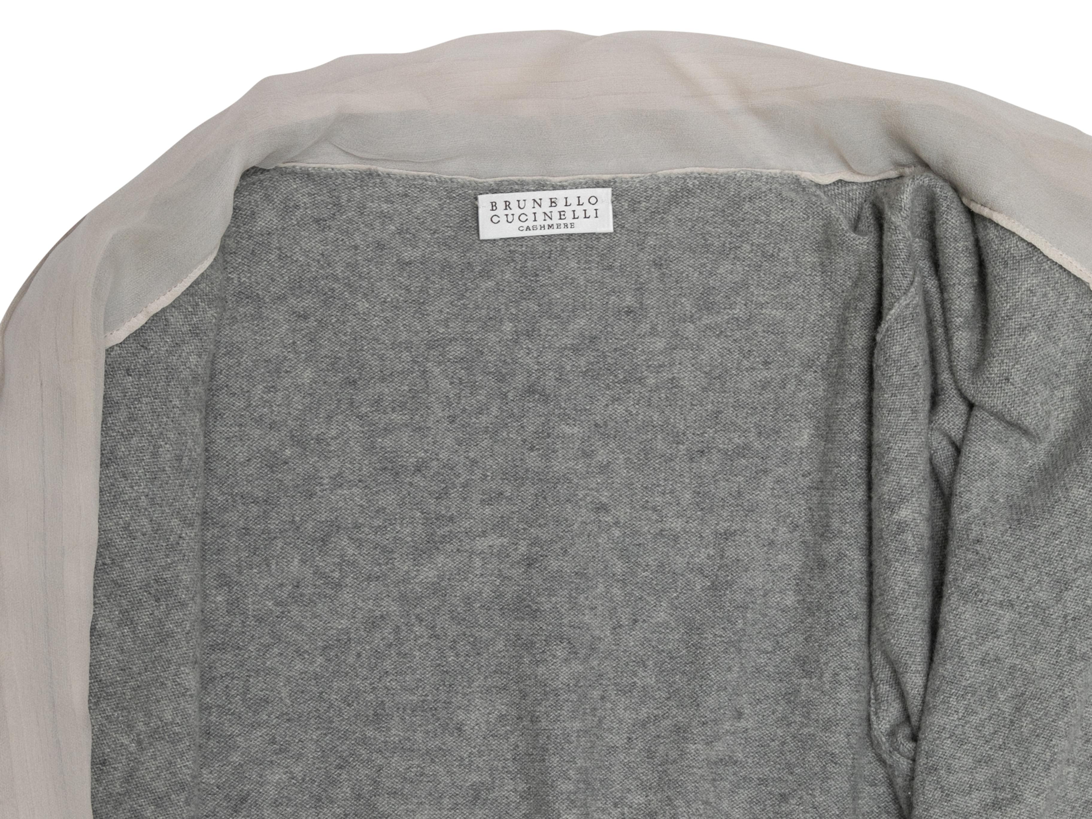 Grey & White Brunello Cucinelli Cashmere Silk-Trimmed Cardigan Size US XS For Sale 2