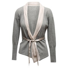 Grey & White Brunello Cucinelli Cashmere Silk-Trimmed Cardigan Size US XS