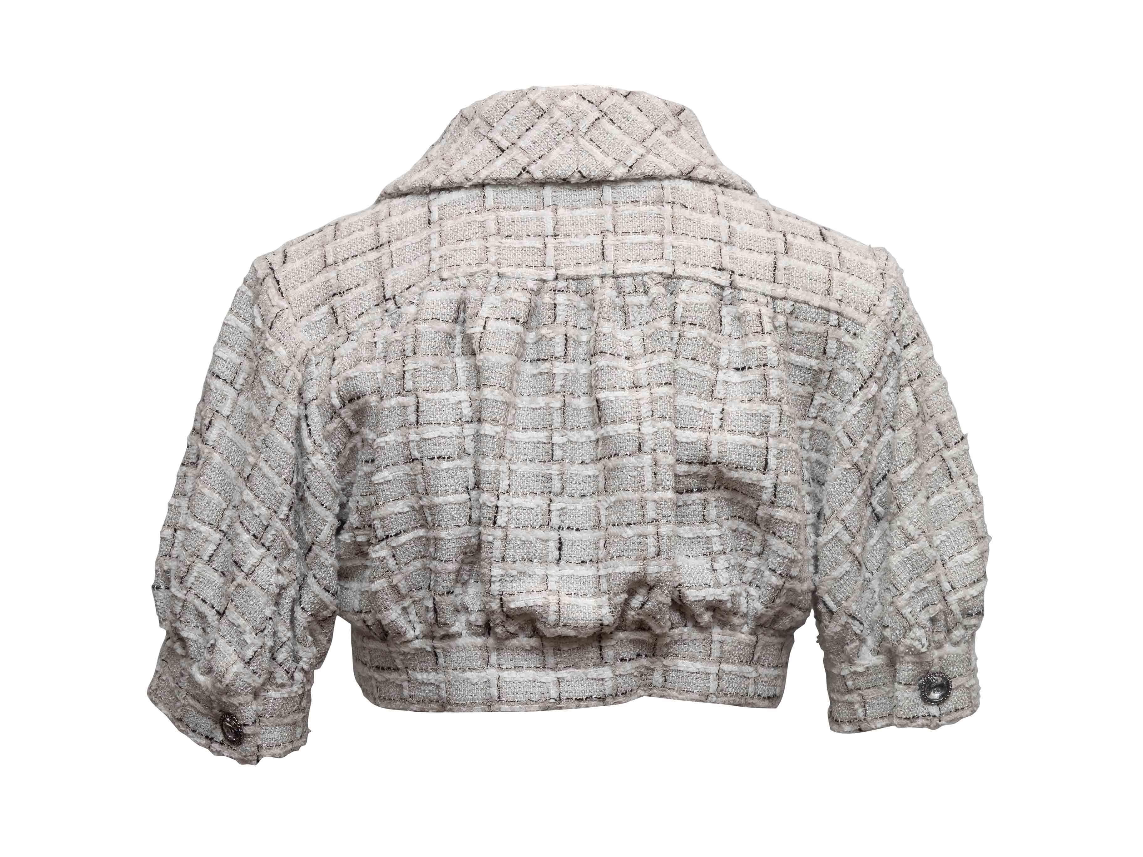 Grau & Weiß Chanel Cropped Kurzarm Tweed Jacke Größe FR 38 Damen im Angebot
