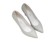 Grey & White Chanel Stripes Pointed-Toe Pumps Size 37