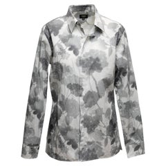 Grau-weißes Fendi-Top mit Blumendruck und Knopfleiste in Grau & Weiß Größe IT 38