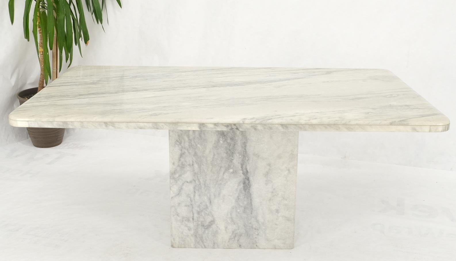 Mid-Century Modern grey & white marble rounded corners single pedestal dining conference table.