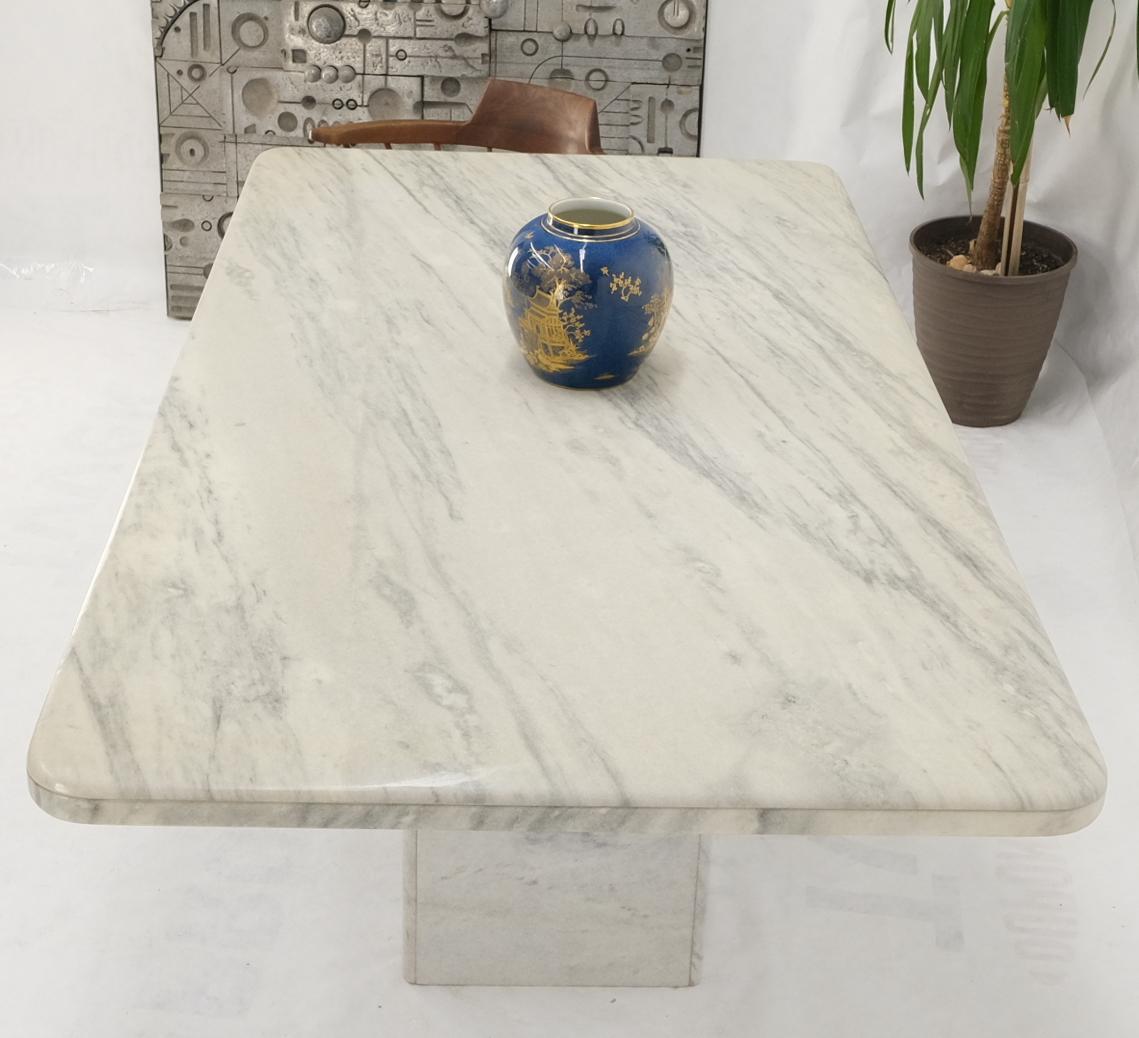 Polished Grey & White Marble Rounded Corners Single Pedestal Dining Conference Table  For Sale