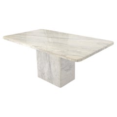 Grey & White Marble Rounded Corners Single Pedestal Dining Conference Table 