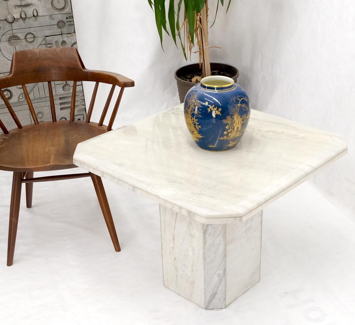 Carrara Marble Grey & White Marble Square Mid-Century Modern Single Pedestal Side End Table  For Sale