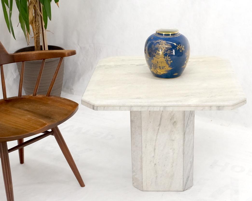 Grey & White Marble Square Mid-Century Modern Single Pedestal Side End Table  For Sale 1