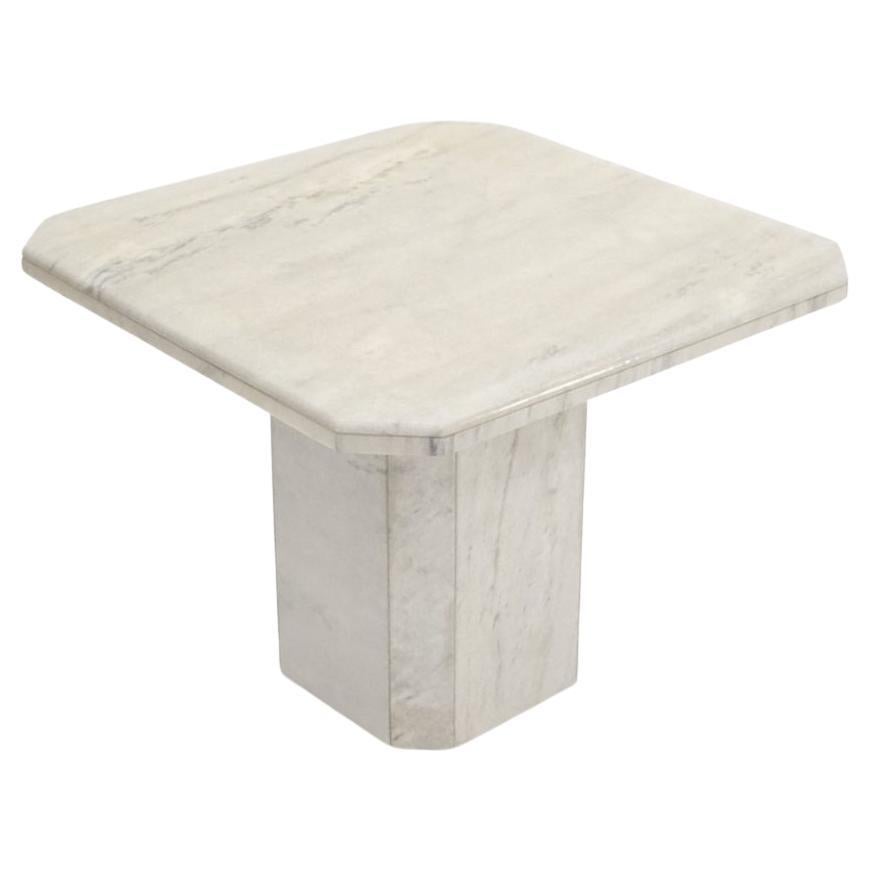 Grey & White Marble Square Mid-Century Modern Single Pedestal Side End Table  For Sale