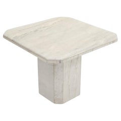 Grey & White Marble Square Mid-Century Modern Single Pedestal Side End Table 