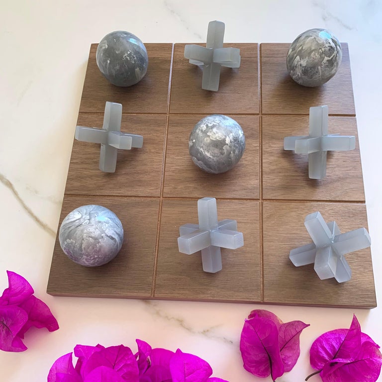 Grey and White Resin and Wood Tic Tac Toe by Paola Valle For Sale at ...