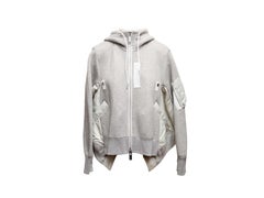 Grey & White Sacai Cotton & Nylon Hooded Zip Jacket Designer Size 3