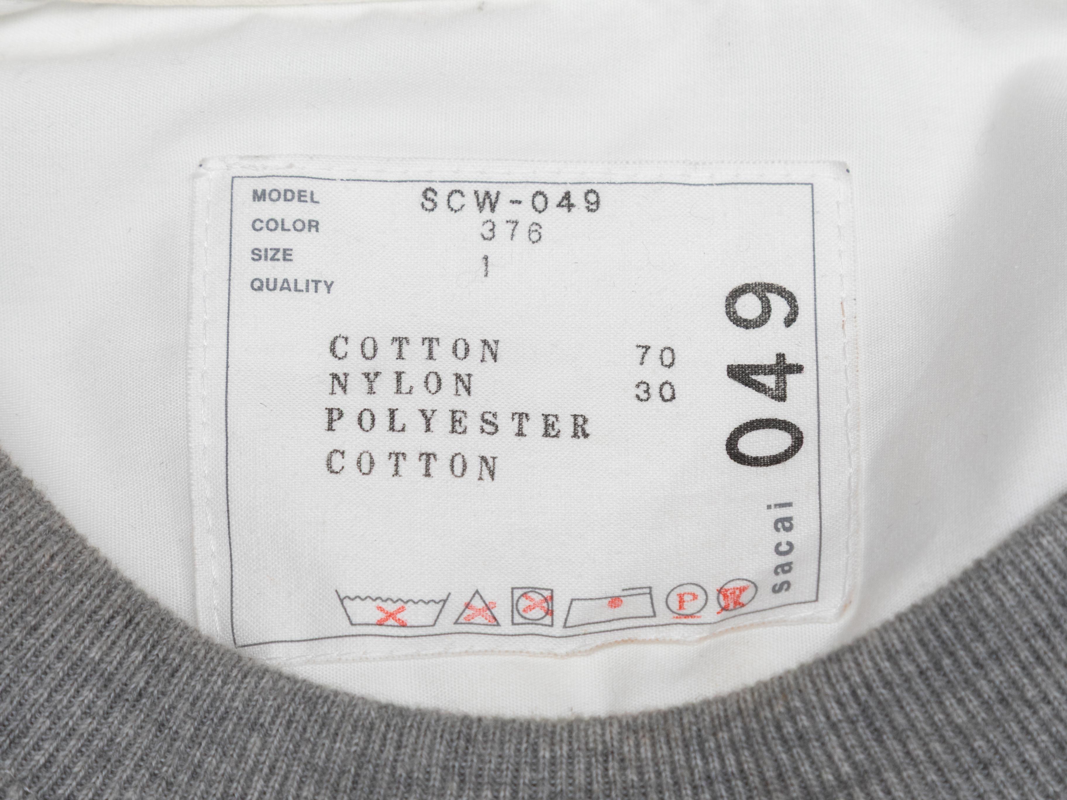 Grey & White Sacai Sweatshirt Blouse Designer Size 1 en vente 1